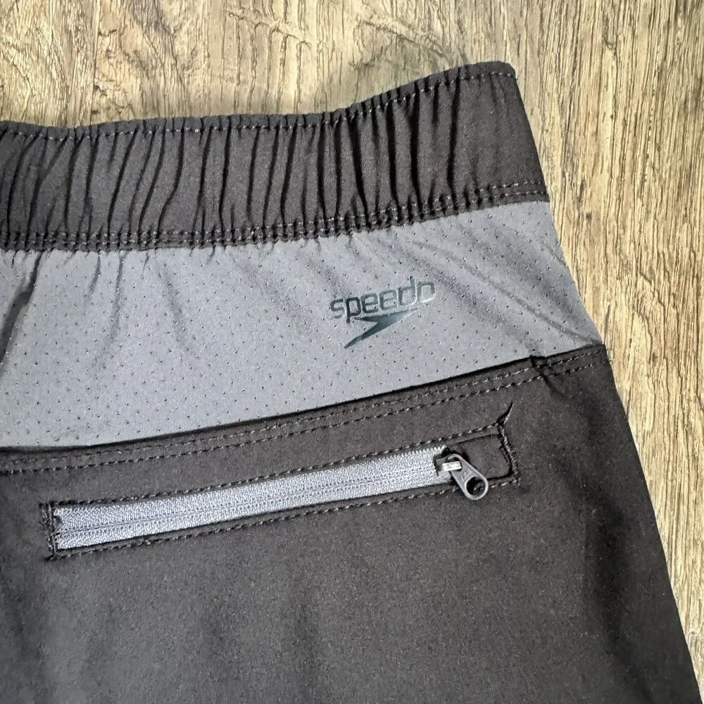 Speedo Mens M Black Gray Hybrid Swim Trunk Board Shorts 7778211